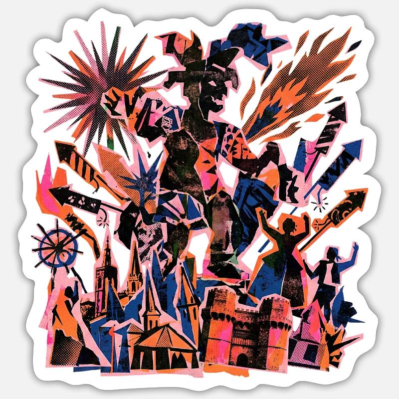 Fallas De Valencia Risographie - Sticker size S (10 x 10 cm) - white matte