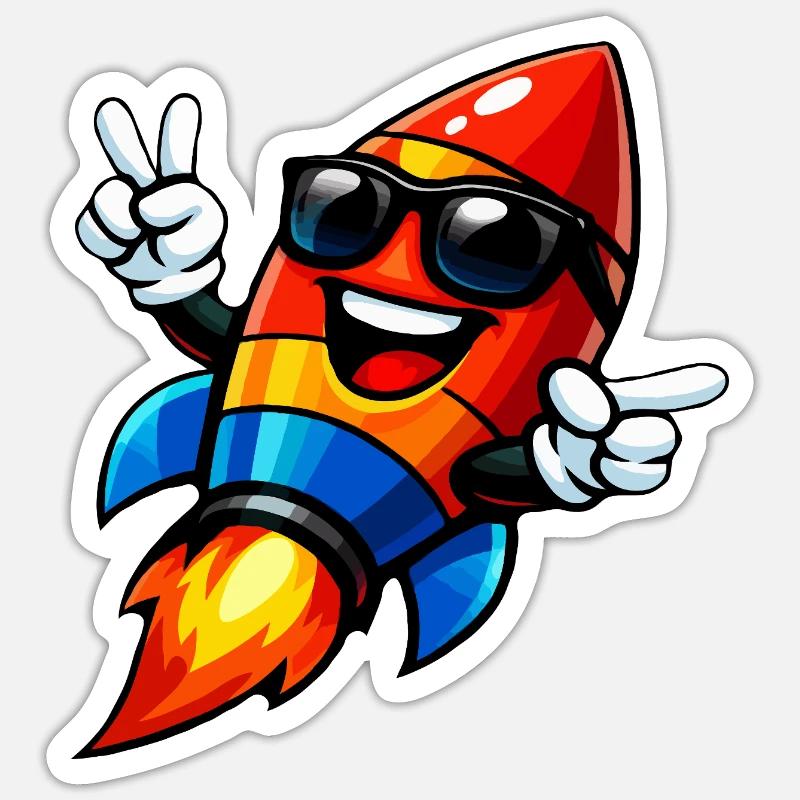 Fröhliche Rocket mit Sonnenbrille - Sticker Größe S (10 x 10 cm) - Mattweiß