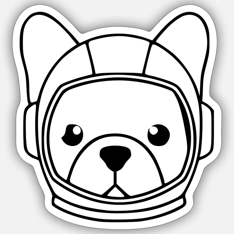  Frenchie Astronaut Helm Outline - Sticker Größe S (10 x 10 cm) - Mattweiß