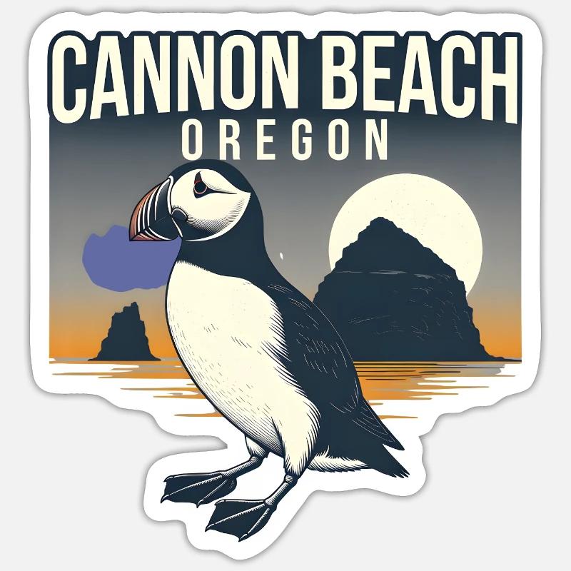 Cannon Beach, Oregon - Sticker taille S (10 x 10 cm) - blanc mat