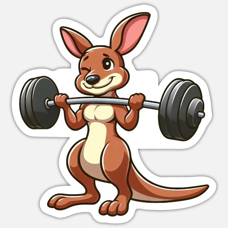 Chibi Kangaroo Dumbbell Workout Cheerful Sticker size S (10 x 10 cm)