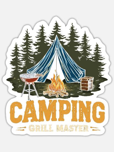Camping Grillen Spruch Camping Grill Master Camper - Sticker Größe S (10 x 10 cm) - Mattweiß