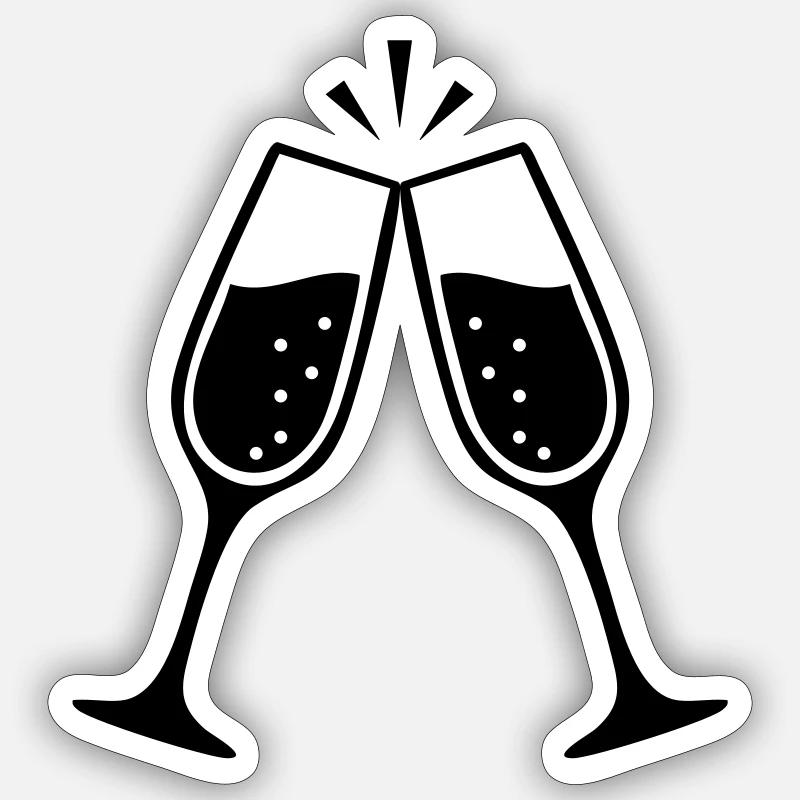 Clinking Glasses – Black & White Wedding - Sticker size S (10 x 10 cm) - white matte