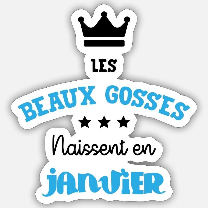 Cadeau naissance bébé garçon Janvier Beaux Gosses Sticker taille S (10 x 10 cm)