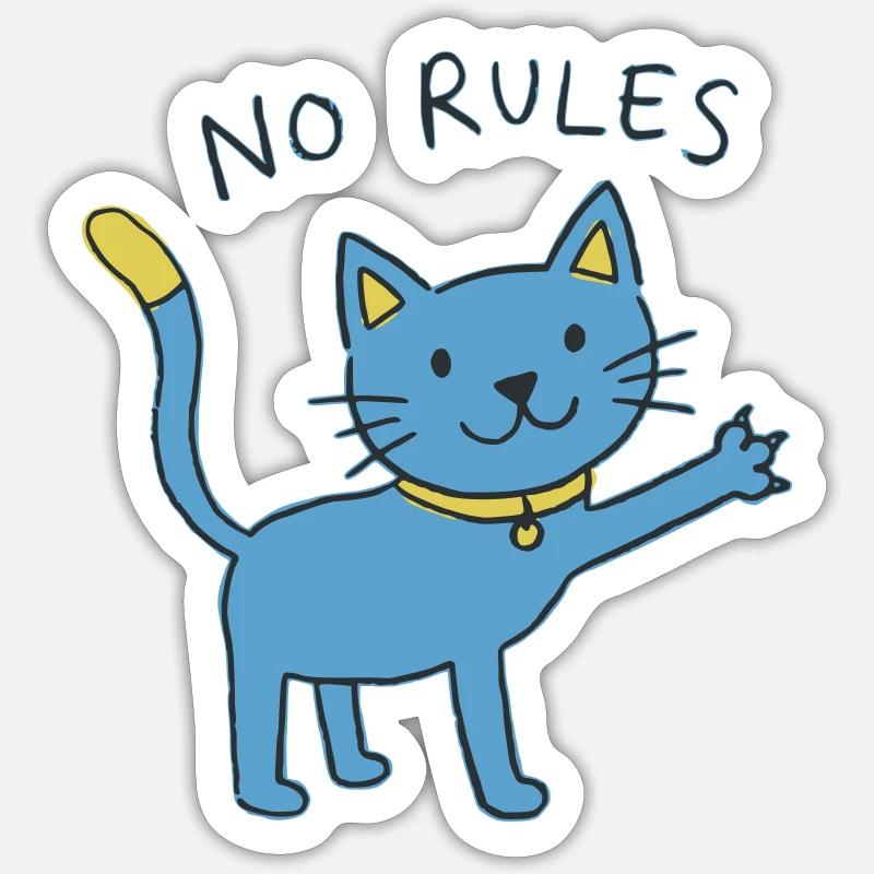 Blue Cat Revolt – No Rules - Sticker size S (10 x 10 cm) - white matte