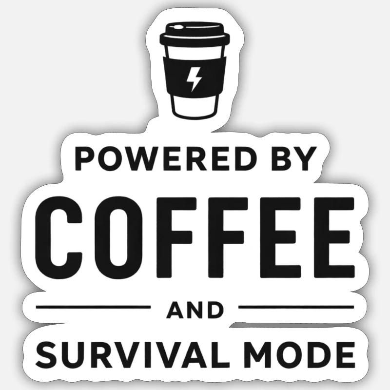 Powered by Coffee and Survival Mode - Sticker size S (10 x 10 cm) - white matte
