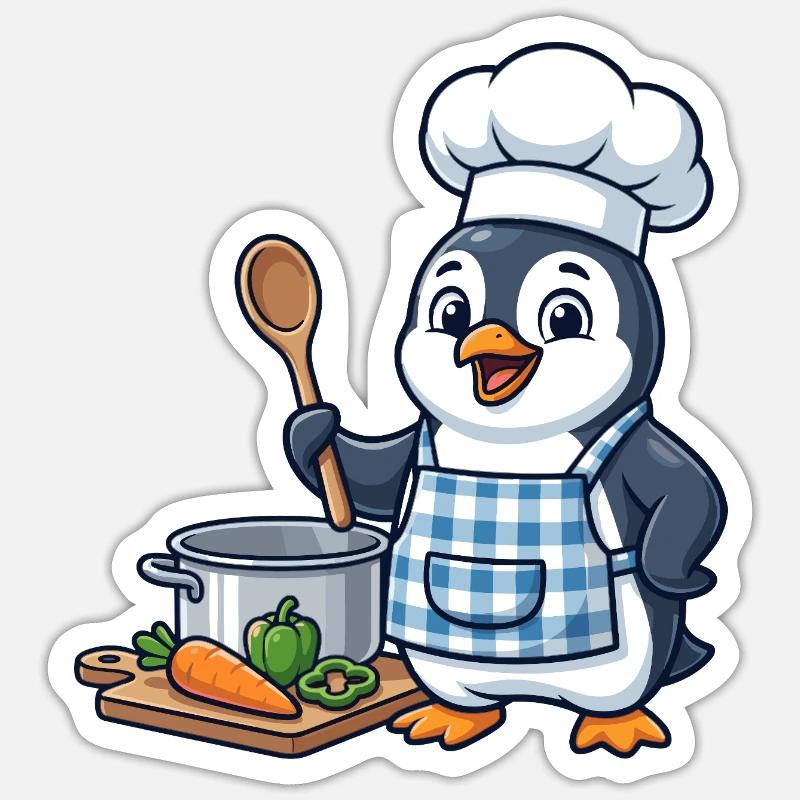 Penguin Chef Vegetable Cooking - Sticker size S (10 x 10 cm) - white matte