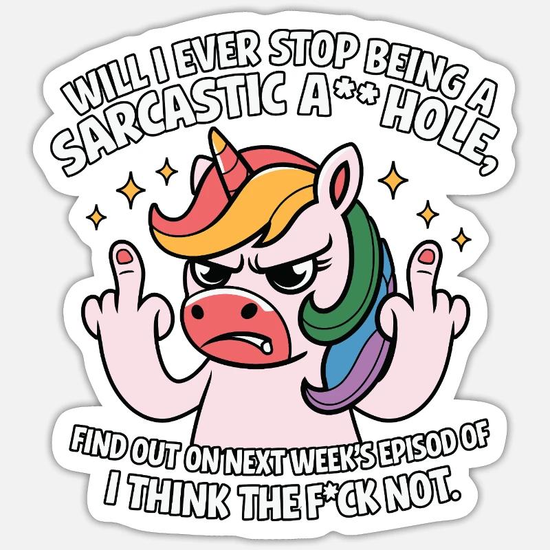 Provokatives Einhorn mit Mittelfinger Sarkasmus Sticker Größe S (10 x 10 cm)