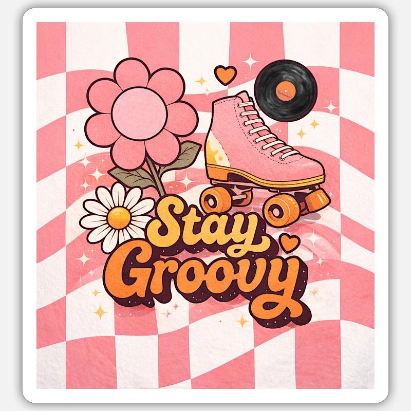 Rosa Retro-Rollschuhe - Sticker Größe S (10 x 10 cm) - Mattweiß