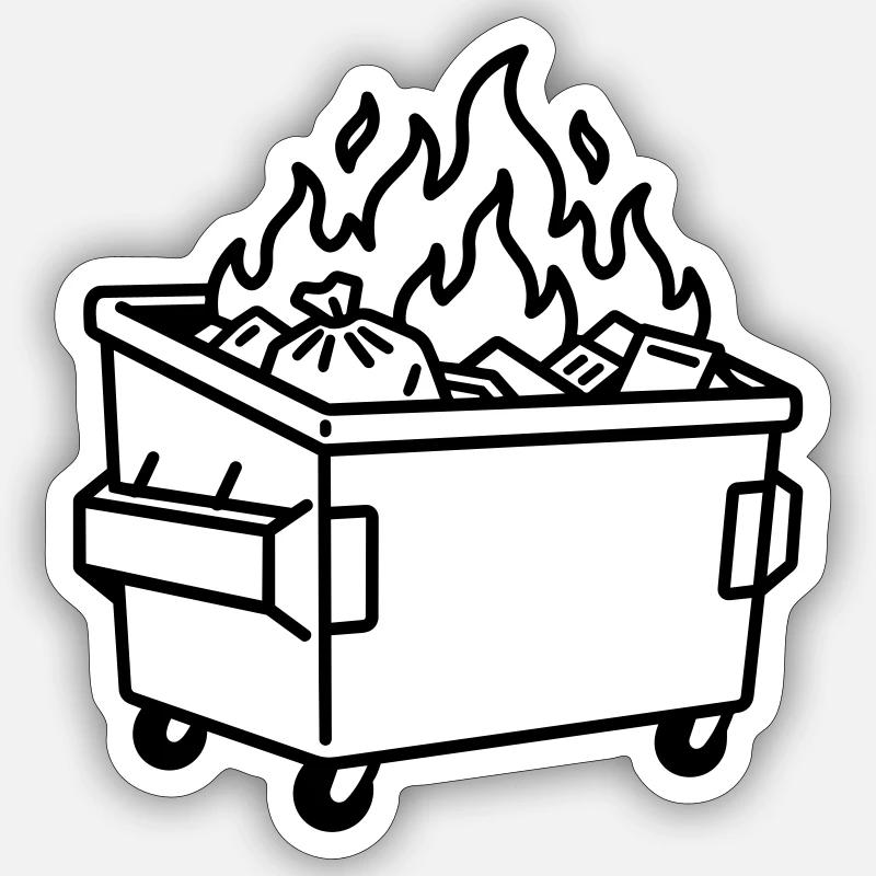 Müllcontainer-Feuer - Sticker Größe S (10 x 10 cm) - Mattweiß