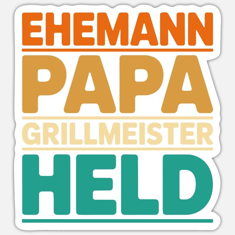 Ehemann Papa Grillmeister Held - Sticker Größe S (10 x 10 cm) - Mattweiß