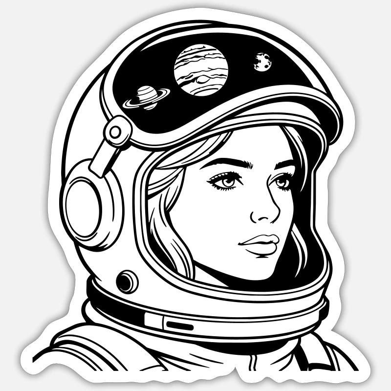 Weltraumfrau - Sticker Größe S (10 x 10 cm) - Mattweiß