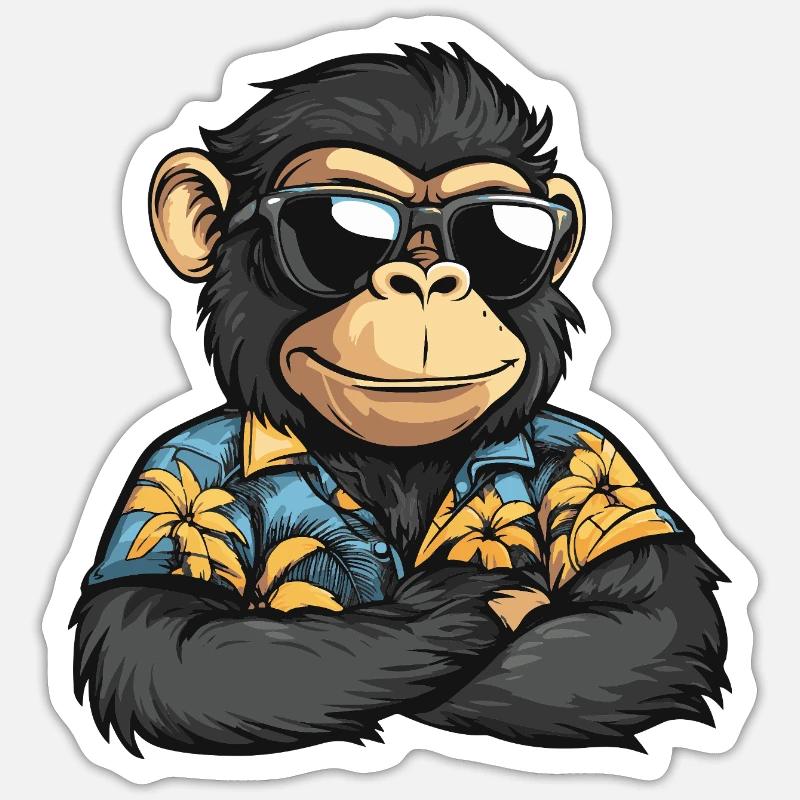 Vacances de bandes dessinées Singe - Sticker taille S (10 x 10 cm) - blanc mat