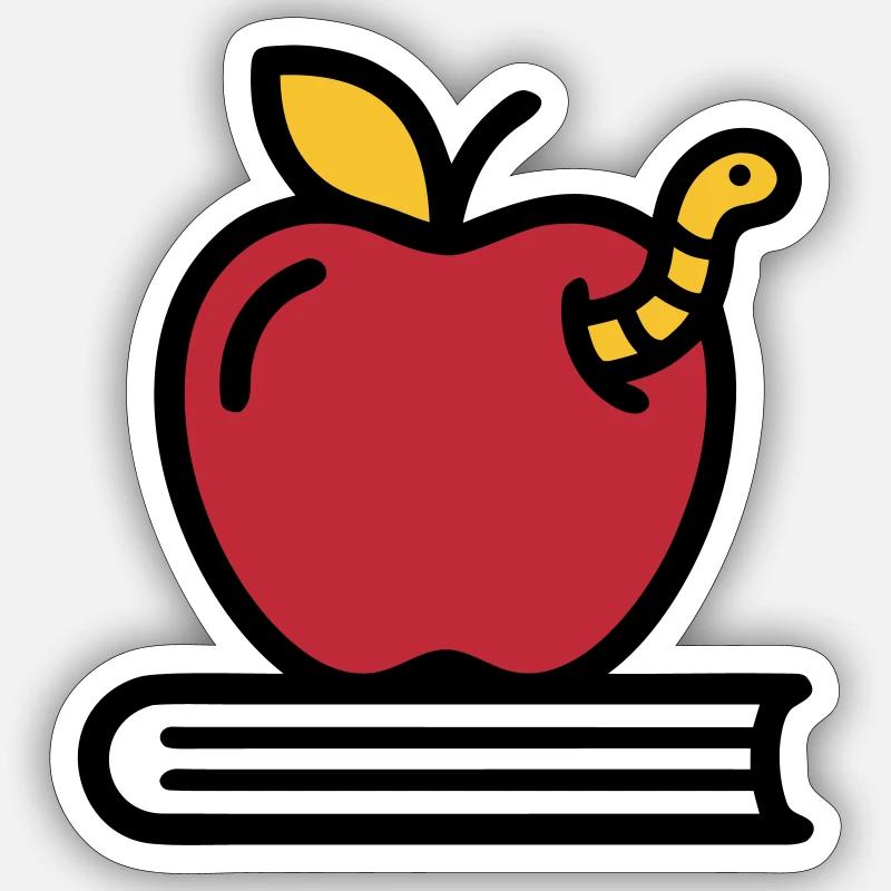 Apple Book Worm Elementary School - Sticker size S (10 x 10 cm) - white matte