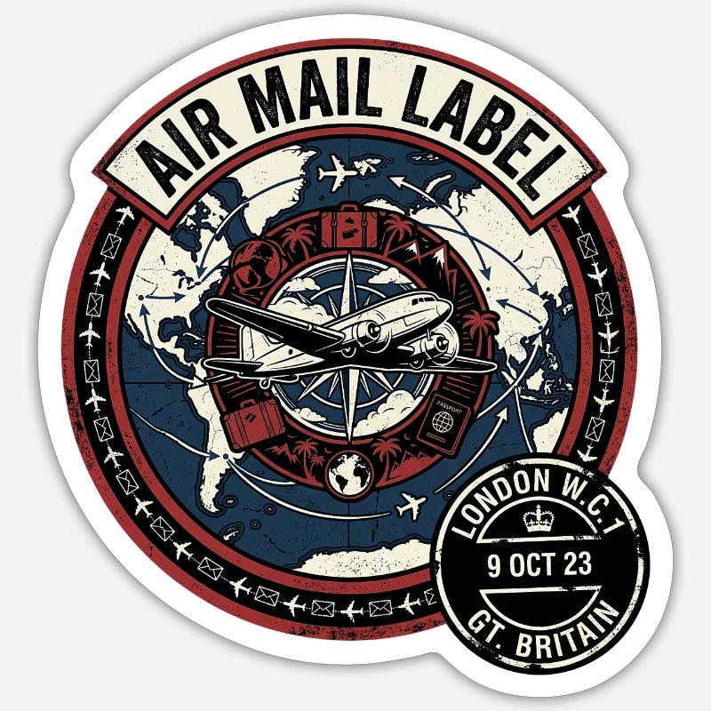 Courrier aérien Angleterre - Sticker taille S (10 x 10 cm) - blanc mat