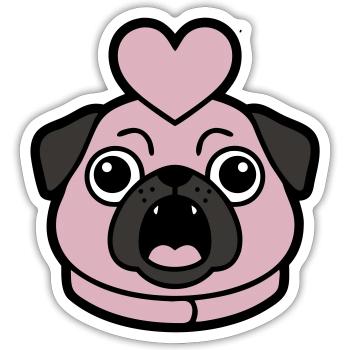 Mops Hund Herz Liebe Bellen - Sticker Größe S (10 x 10 cm) - Mattweiß - Vorne