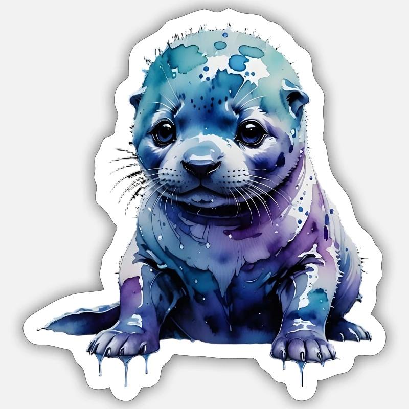 Loutre de phoque aquarelle - Sticker taille S (10 x 10 cm) - blanc mat