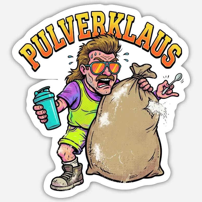 Pulverklaus: Protein oder Zauberpulver Gym - Sticker Größe S (10 x 10 cm) - Mattweiß