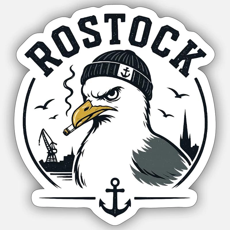 Rostock Möwe mit Pfeife - Sticker Größe S (10 x 10 cm) - Mattweiß
