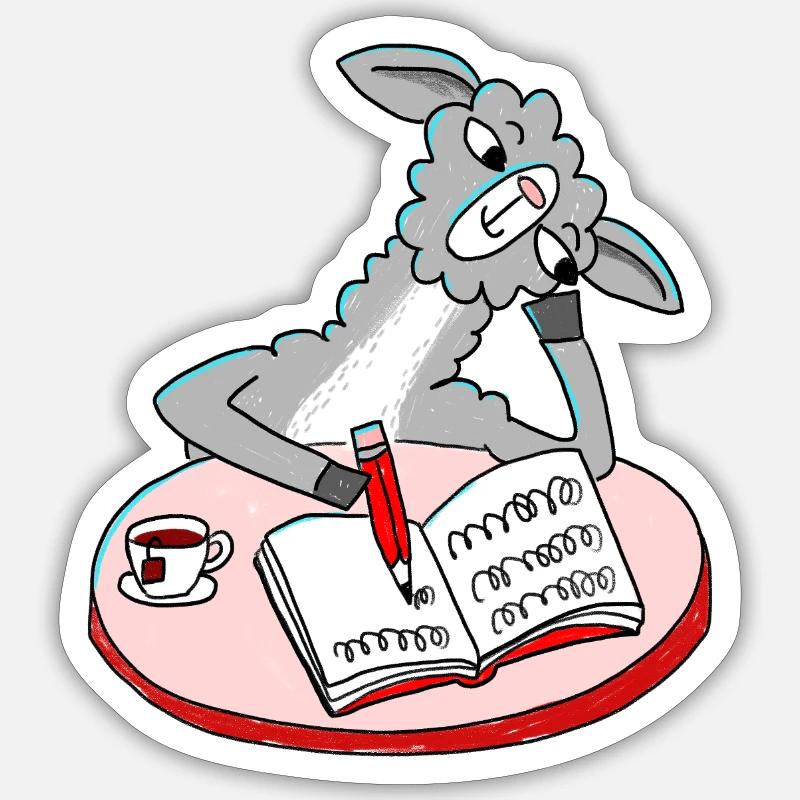 Lama écrit un journal - Sticker taille S (10 x 10 cm) - blanc mat