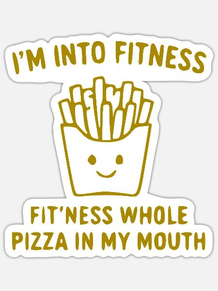Pizza im Mund Fitness Spruch - Sticker Größe S (10 x 10 cm) - Mattweiß