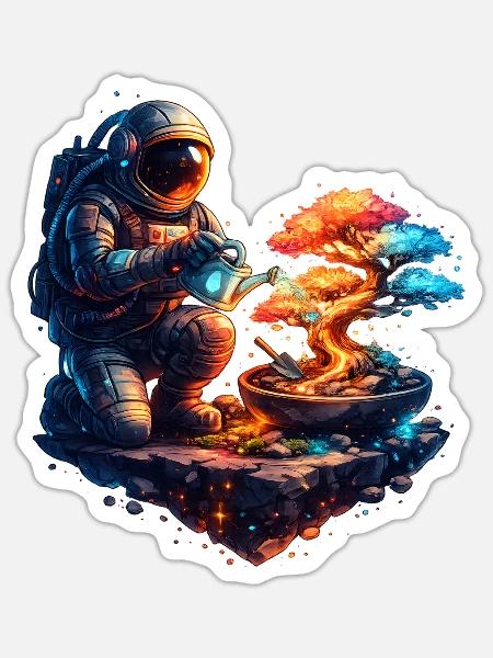 Kosmischer Gärtner-Bonsai - Sticker Größe S (10 x 10 cm) - Mattweiß