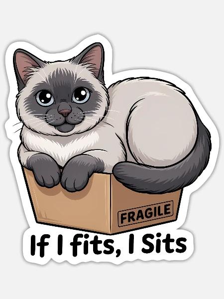 Fragiles Katzen-im-Box-Meme - Sticker Größe S (10 x 10 cm) - Mattweiß