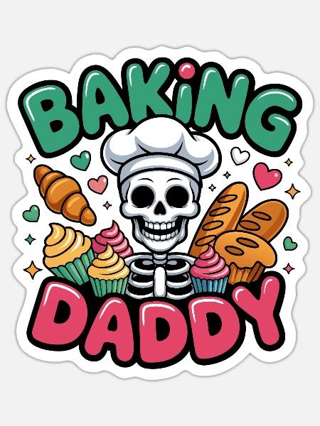 Baking Daddy Skeletter Küchenchef - Sticker Größe S (10 x 10 cm) - Mattweiß