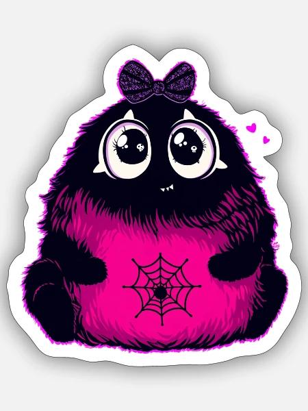 Kawaii Flauschmonster mit Netzbauch - Sticker Größe S (10 x 10 cm) - Mattweiß