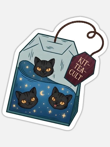 Katzentee Kult Box - Sticker Größe S (10 x 10 cm) - Mattweiß