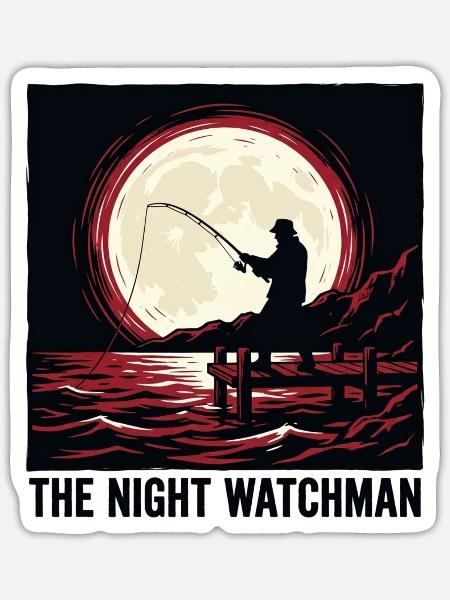 Der Nachtwächter – Nachtfischen bei Vollmond - Sticker Größe S (10 x 10 cm) - Mattweiß
