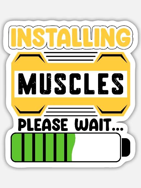 Installing Muscles Please wait Bodybuilding Mann - Sticker Größe S (10 x 10 cm) - Mattweiß