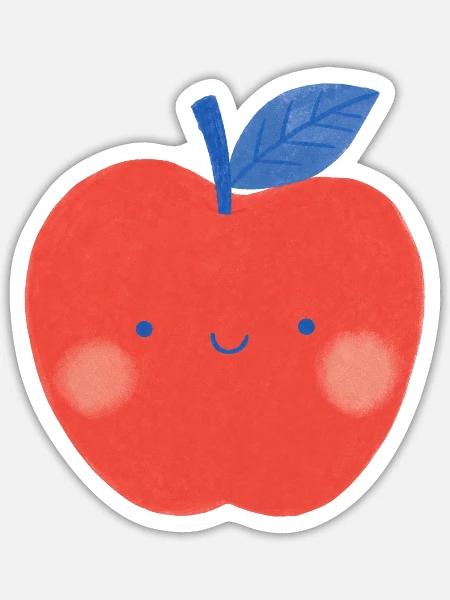 Roter Apfel lächelt - Sticker Größe S (10 x 10 cm) - Mattweiß