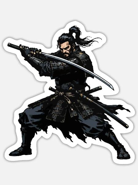 Samurai Katana Duell Heldenbild - Sticker Größe S (10 x 10 cm) - Mattweiß