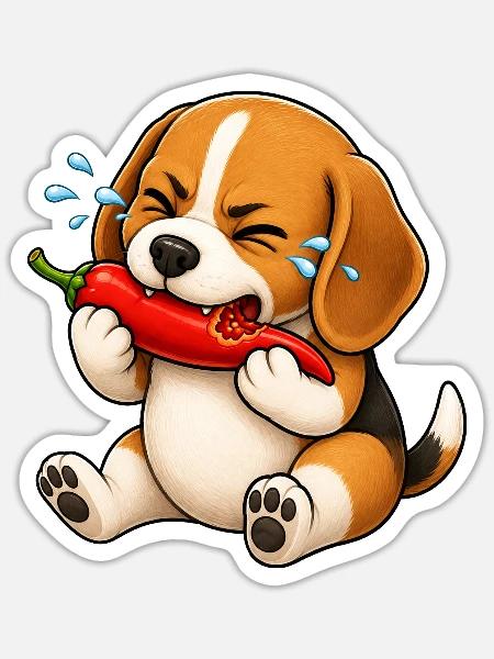 Beagle Chili Scharf Lustiger Cartoon - Sticker Größe S (10 x 10 cm) - Mattweiß