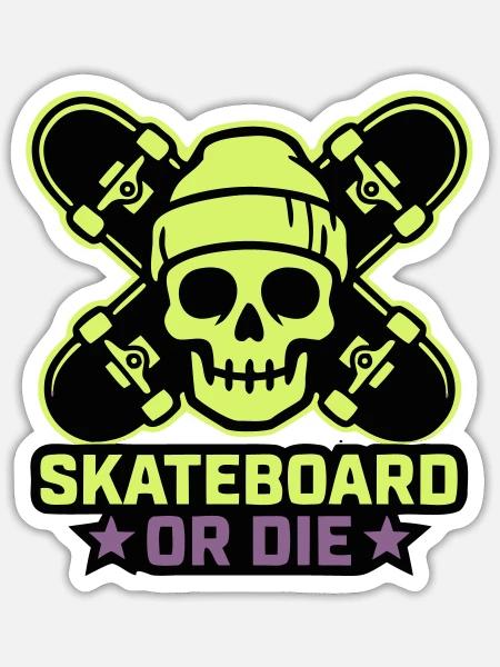 Skateboard Totenkopf Wappen - Sticker Größe S (10 x 10 cm) - Mattweiß