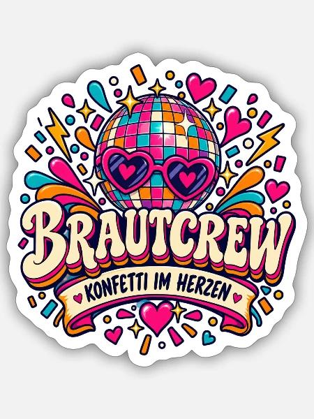 Brautcrew – Konfetti im Herzen - Sticker Größe S (10 x 10 cm) - Mattweiß