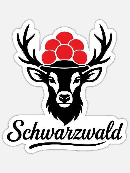 Schwarzwald Hirschgeweih Bollenhut Black Forest - Sticker Größe S (10 x 10 cm) - Mattweiß