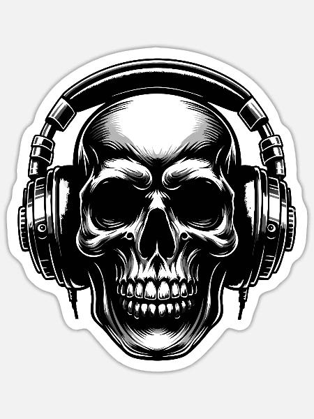 Skull mit Headset - Sticker Größe S (10 x 10 cm) - Mattweiß