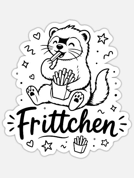 Frittchen - Frettchen mit Fritten - Pommes Frites - Sticker Größe S (10 x 10 cm) - Mattweiß
