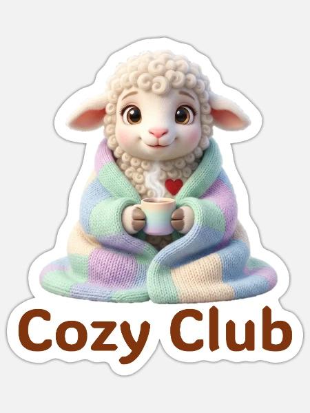 Fluffy Love – Lammy Cozy Club - Sticker Größe S (10 x 10 cm) - Mattweiß