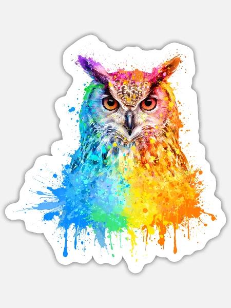 Eule Aquarell Illustration - Sticker Größe S (10 x 10 cm) - Mattweiß