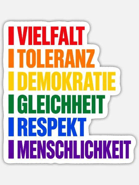Vielfalt und Toleranz – Werte in Regenbogenfarben - Sticker Größe S (10 x 10 cm) - Mattweiß