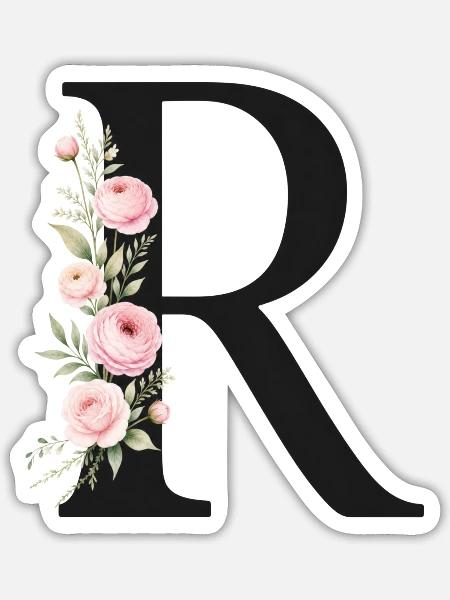 R Buchstabe Monogram Floral - Sticker Größe S (10 x 10 cm) - Mattweiß