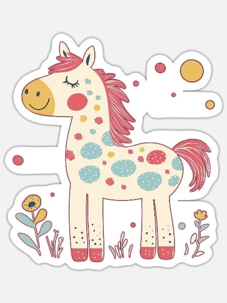 Pony bunt - Sticker Größe S (10 x 10 cm) - Mattweiß