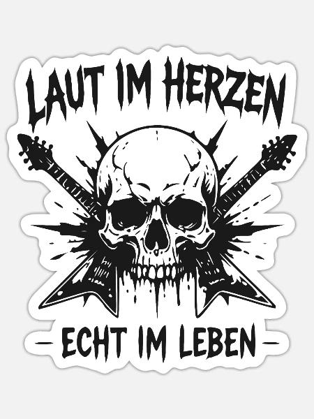 Laut im Herzen Skulls Gitarre - Sticker Größe S (10 x 10 cm) - Mattweiß