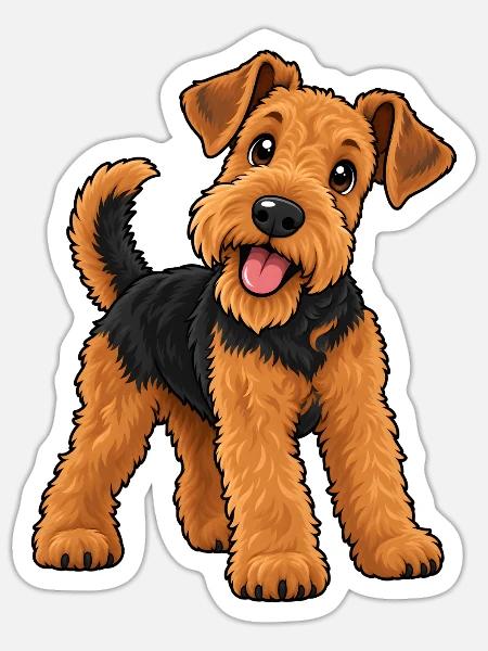 Airedale Terrier Kawaii Style – Süßer Terrier - Sticker Größe S (10 x 10 cm) - Mattweiß