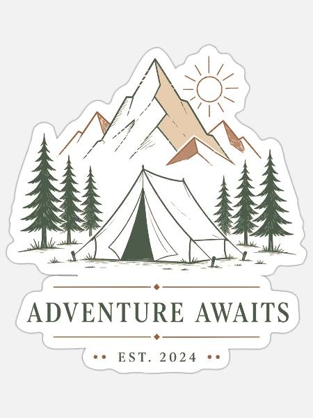 Abenteuer wartet Bergcamping - Sticker Größe S (10 x 10 cm) - Mattweiß