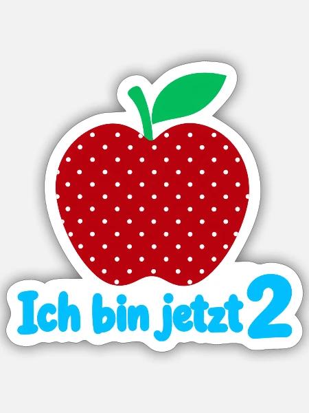 Ich bin jetzt 2 mit Apfelmotiv - Sticker Größe S (10 x 10 cm) - Mattweiß