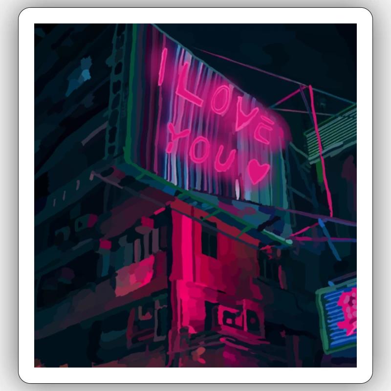 Neon City Billboard - Sticker Größe S (10 x 10 cm) - Mattweiß